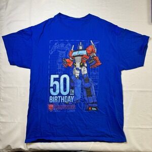 Transformers Optimus Prime 50th Birthday Graphic T Shirt Blue Mens